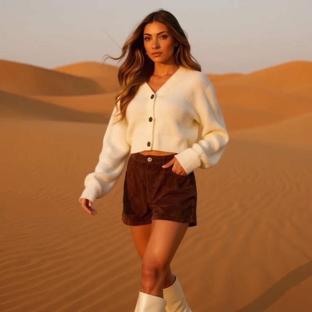 LoveRiche High Waisted Pleated Corduroy Shorts